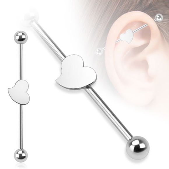 Simple Heart Surgical Steel Industrial Barbell - Picture 1 of 1